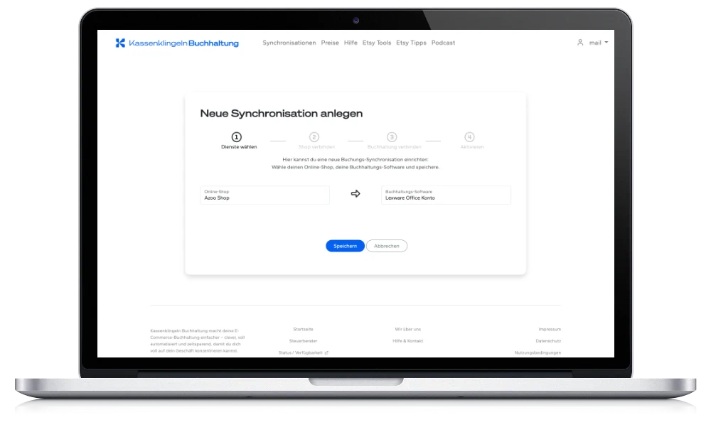 Screenshot Kassenklingeln Buchhaltung: Neue Verbindung zwischen Shop und Buchhaltungs-Lösung anlegen