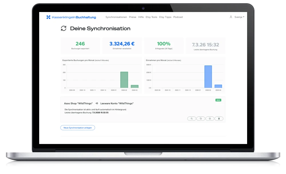 Screenshot: Überblick Kassenklingeln Buchhaltunge Verbindungen zwischen Online-Shops und Buchhaltungs-Lösungen